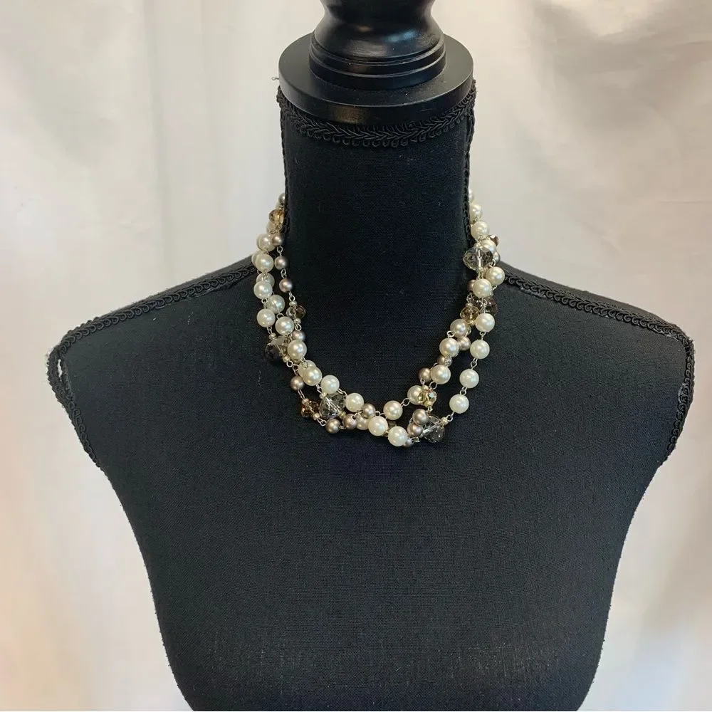 Faux pearl bead triple strand layered necklace wedding prom formal